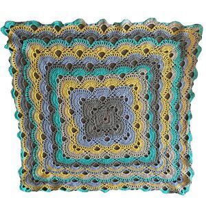 Handmade Crochet Granny Square Baby Blanket Afghan Throw 38"x38" Yellow Purple